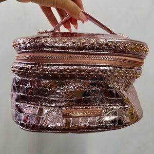 Vince Camuto rose gold zipper makeup bag with studs